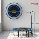 Trampolino Fitness Ø145 cm con Manubrio Regolabile su 5 Posizioni 36 Molle Bungee e Capacità 150 kg Telaio in Acciaio Blu      