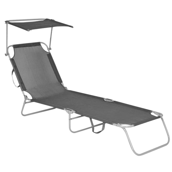 sconto Kinderbett aus Textilene mit verstellbarer Rückenlehne und grauem Sonnenschirm