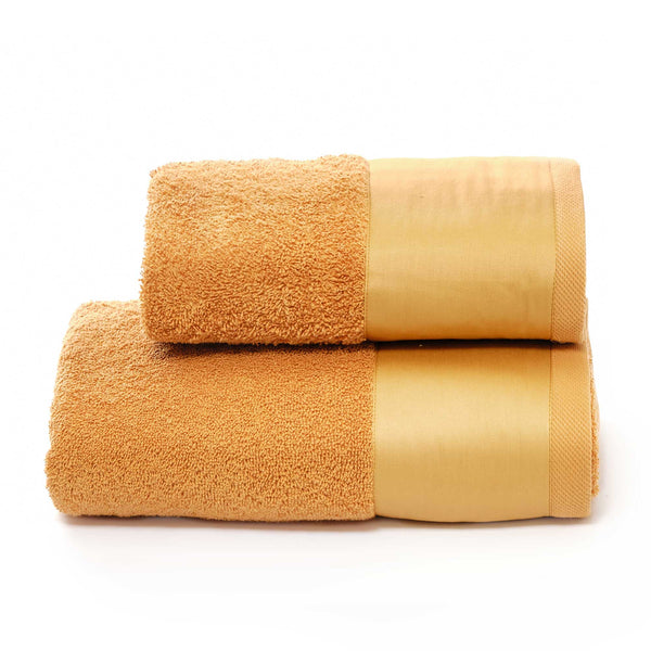 Set Spugna Asciugamani Viso + Ospite con Balza in Raso Garrini Hope Bronzo