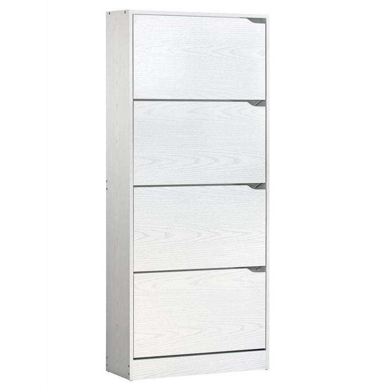 Scarpiera 4 Ante a Ribalta Doppio Ripiano 63x150x24 cm in legno rovere sbiancato