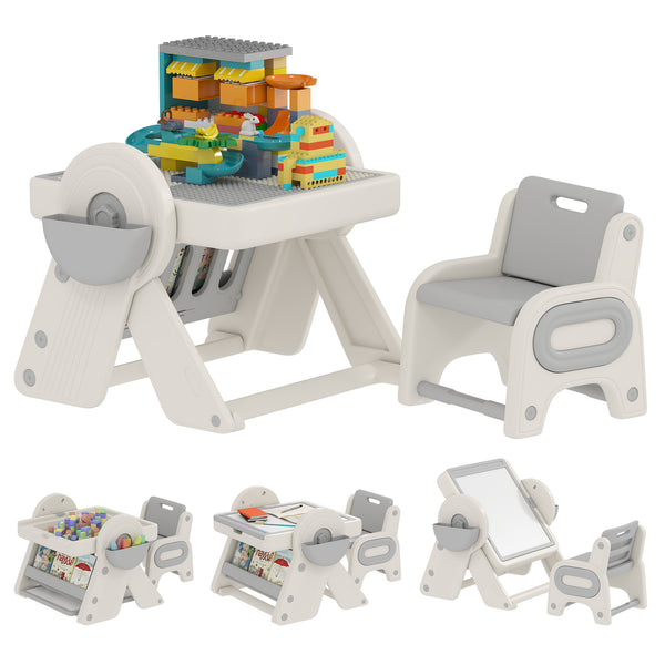prezzo Tavolo Multiuso per Bambini con Ripiano Contenitore e Cassetti in HDPE e PP Grigio e Bianco