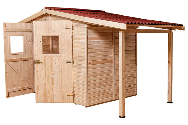 Casetta Box da Giardino 3,36x1,6 m con Pavimento e Tettoia Laterale in Legno Picea Massello 16mm Eden prezzo