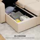 Divano Letto Angolare con Vano Contenitore 205x135x76 cm Rivestimento in Velluto a Coste Beige      