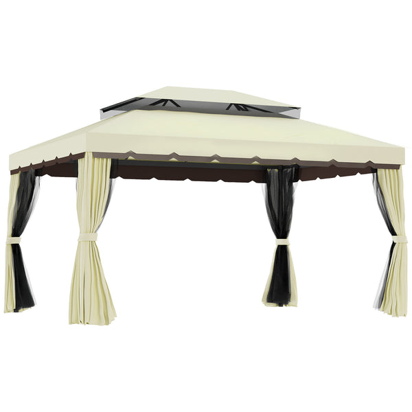 prezzo Gazebo da Giardino 4x3 m con Zanzariera e Tende Tetto Doppio e Rivestimento Anti-UV Crema