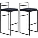Set 2 Sgabelli Bar Industriali 42x40x91 cm con Schienale Poggiapiedi e Seduta Imbottita in Acciaio e Velluto Nero      