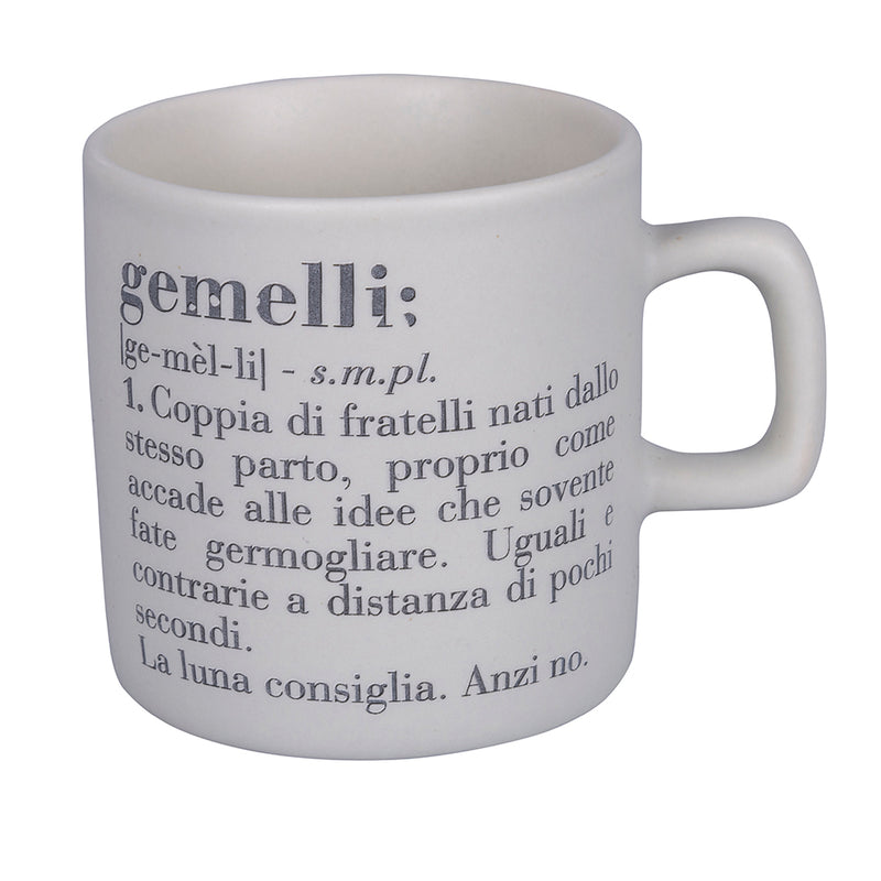 Tazzina Caffè Zodiaco "gemelli" Ø6x6,5 cm in Bone China VdE Tivoli 1996 Bianco