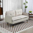 Divano 2 Posti 139x68x80 cm con Cuscini Imbottiti in Tessuto Effetto Lino Bianco Crema  