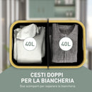 Cesto Portabiancheria da 80L a 2 Sezioni con Coperchio 54x34x58,5 cm in Tessuto non Tessuto e Bambù Nero  
