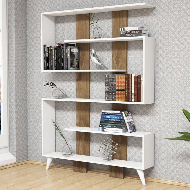 Libreria 120x164h cm Jane bianca particolari noce
