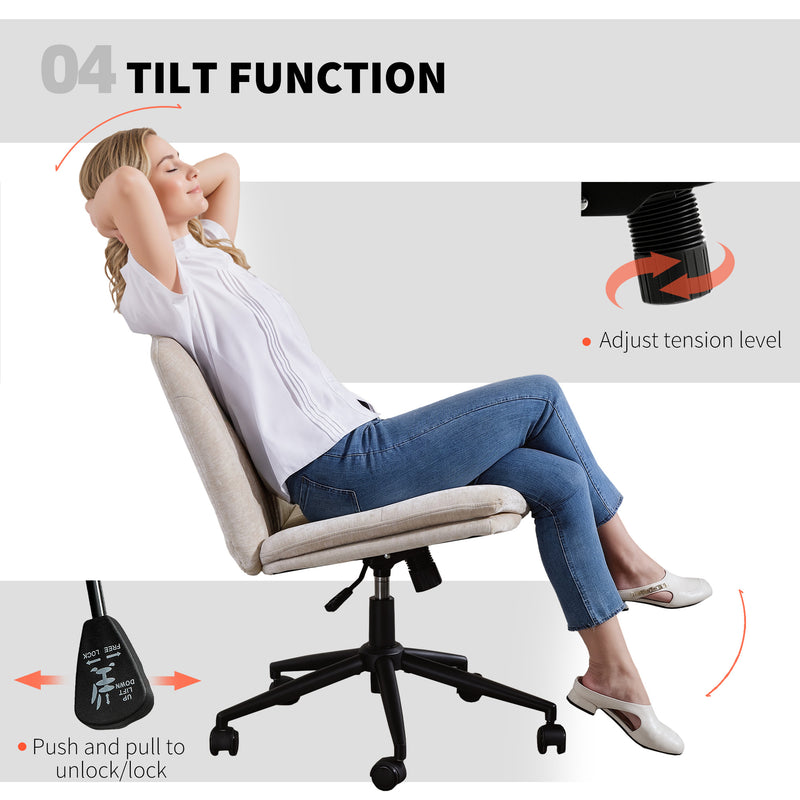 Sedia da Ufficio Regolabile 62x67x83-93 cm Inclinabile e Girevole in Tessuto Chenille e Acciaio Beige      