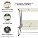 Dondolo Letto da Giardino 3 Posti 200x120x164 cm con Tetto Regolabile e 2 Portabicchieri Crema