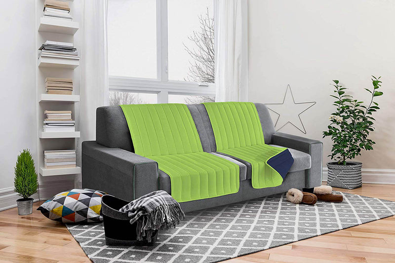 Copridivano a Fascia Doubleface Trapuntato 60x190cm Verde Mela/Blu scuro