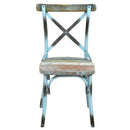 Sedia in Metallo e Legno Azzurro Antico