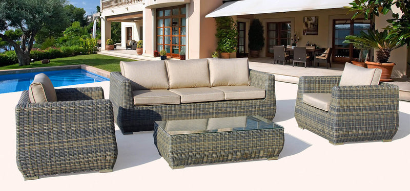 Set Salotto da Giardino in Polipropilene Divano 2 Poltrone e Tavolino Bauer Portofino