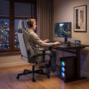 Sedia Gaming Ergonomica Massaggiante 70,5x73x127,5-137,5 cm con Cuscino Lombare in Tessuto Grigio      