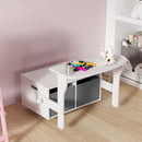 Panca Porta 3 in 1 Giochi per Bambini 3-6 Anni Convertibile in Tavolo e Sedia con 2 Contenitori in MDF Bianco      