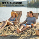Set 2 Sedie da Campeggio Pieghevoli 80x165x83-90 cm con Poggiapiedi Staccabile in Tessuto Oxford e Metallo Marrone e Nero      