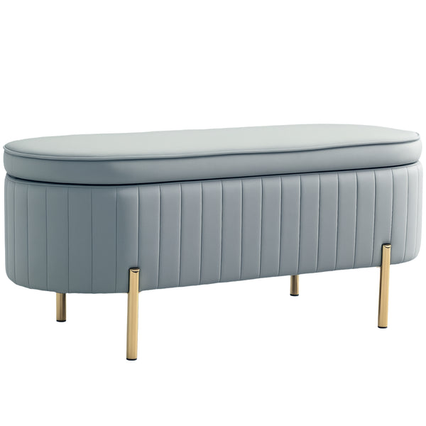 Panca Contenitore Ovale 108x44x43,5 cm con Coperchio Sollevabile in Tessuto Vellutato Grigio sconto
