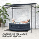 Gazebo Pergola Addossata Inclinata con Chiusure a Strappo 238x238x235-194 cm Grigio Scuro    