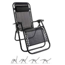 Set 2 Sedie Sdraio Zero Gravity Reclinabili Pieghevoli in Ferro e Textilene Nere