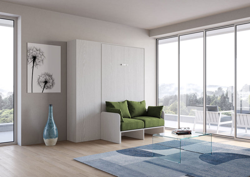 Letto Matrimoniale Francese A Scomparsa 140 Kentaro Con Divano E Colonna Bianco Frassino e Verde      