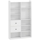Libreria Doppia a 6 Livelli 120x30x200 cm con Cassetti e Pannello Forato in MDF e Metallo Bianco      