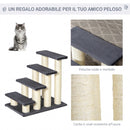 Scaletta per Cani e Gatti a 4 Gradini 60x40,5x59 cm con Rivestimento in Peluche e Pali Graffiatoio in Sisal Grigio      