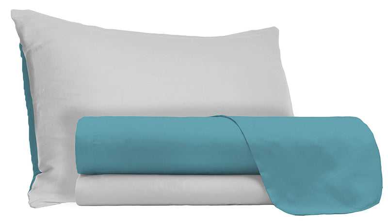 Set Lenzuola Sopra Sotto e Federe Doubleface Ottanio\/Grigio Chiaro