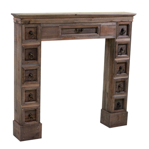 sconto Kaminrahmen aus Holz 11 Schubladen 108 x 18 x 101 cm Brauner Adami-Rahmen