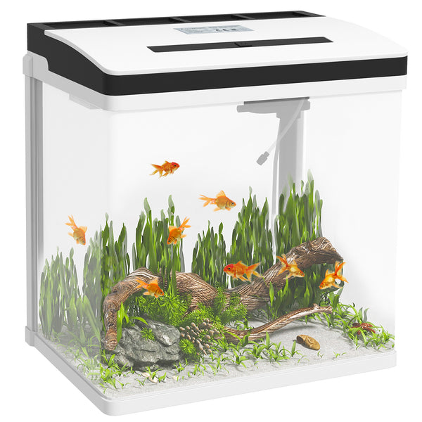 Acquario 28L a Illuminazione LED 38x26x38 cm con Fori di Ventilazione e Pompa in Vetro e ABS Bianco sconto