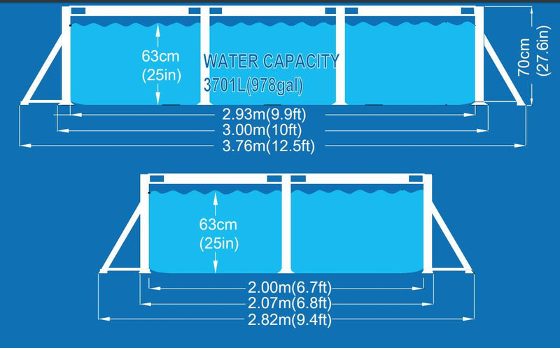 Piscina Fuori Terra Rettangolare 300x207x70cm Jilong Grigia