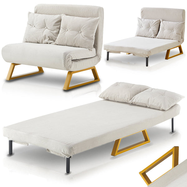 Poltrona Letto Reclinabile 2 Posti Chaise Lounge in Velluto Convertibile Crema acquista
