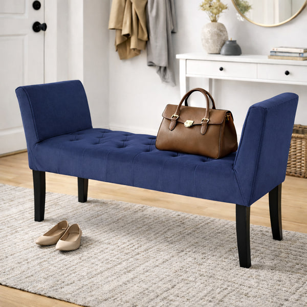 Panca Fondoletto Ingresso 111x40x60 cm con Piedi in Legno e Rivestimento Velluto Blu prezzo