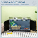 2 Ciotole per Cani Rialzate 60x30x35,5 cm in Acciaio Inox con Vano Contenitore Nero