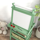 Lavagna per Bambini 59x48x118 cm a Gesso Magnetica e Rotolo di Carta in Legno Verde  