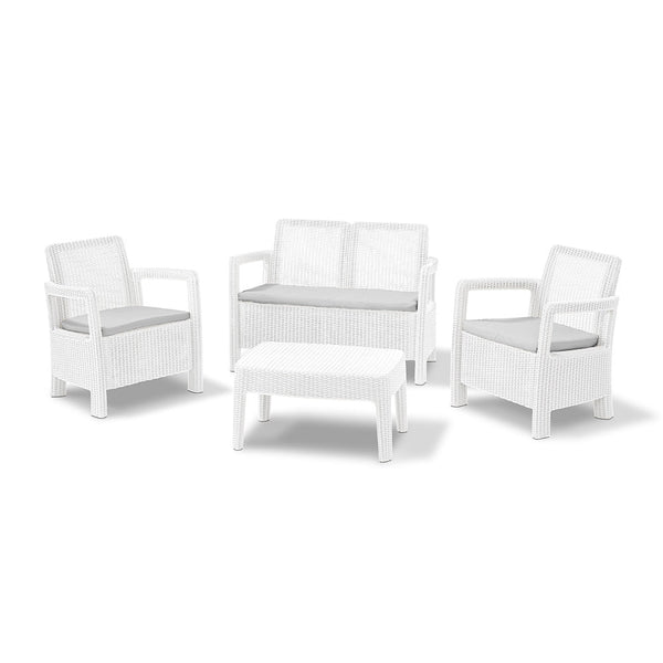 sconto Garden Lounge Set Sofa + 2 Sessel mit weißem Couchtisch