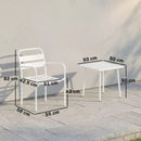 Set 3 Pezzi Bistrò Tavolino 50x50x50 cm in Vetro e 2 Sedie a Doghe in Acciaio Bianco      