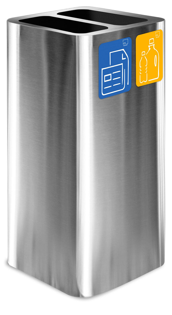 Pattumiera Per Raccolta Rifiuti 38x38xh80 cm In Acciaio Inox Cover a 2 Scomparti Argento sconto