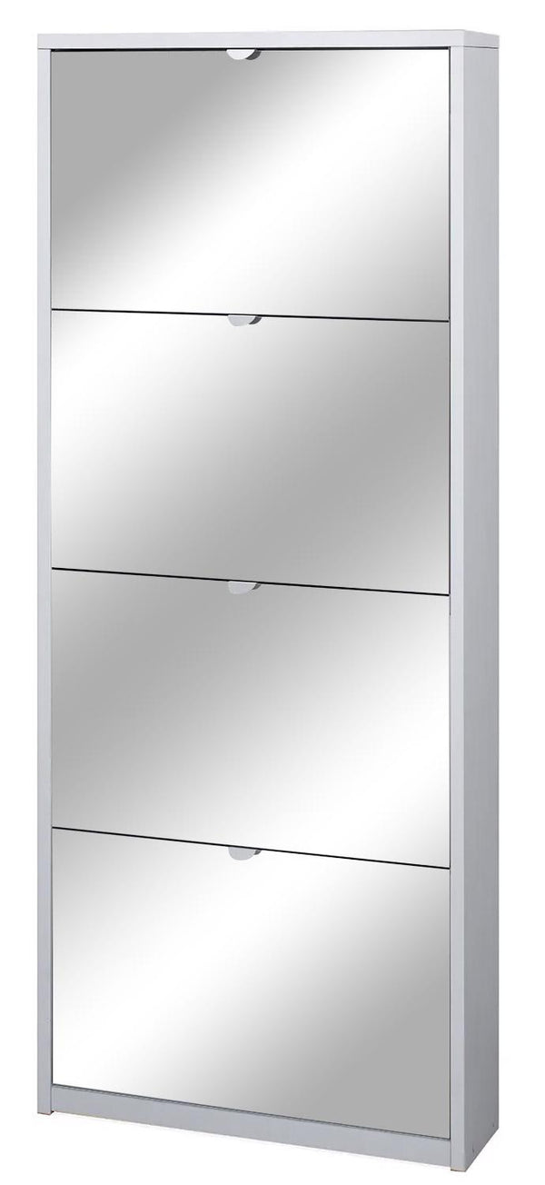 Schuhschrank 4 Türen mit Spiegel 63 x 154 x 18 cm weiß geflammt acquista