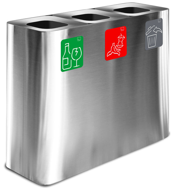 sconto Pattumiera Sistema di Raccolta Rifiuti 90x30xh80 cm In Acciaio Inox 3 Scomparti Argento