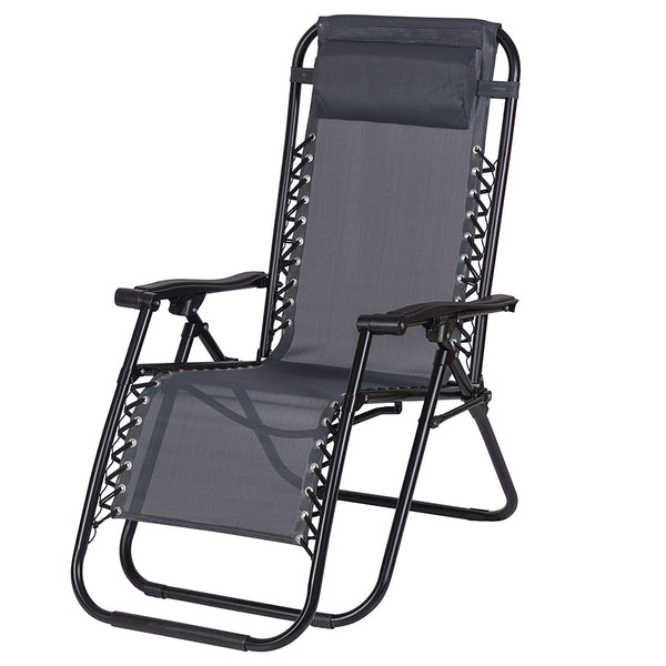 acquista Sedia Sdraio Reclinabile e Richiudibile Rio 65x90x108 cm con Poggiatesta in Poliestere con Struttura in Acciaio Grigio