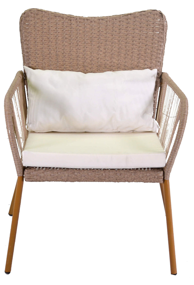 Set da Giardino Divano 2 Poltrone e Tavolino in Polyrattan Laredo Melange Crema