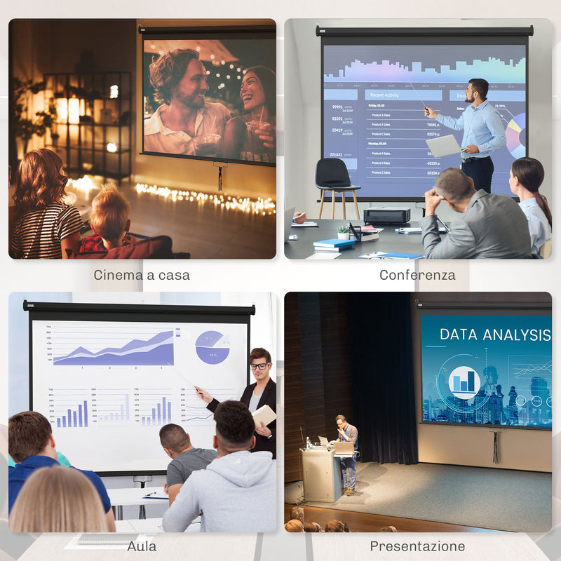 Telo Proiettore 120"" Regolabile con Montaggio a Soffitto e Parete Formato 4:3 244x8,6x183cm Bianco e Nero