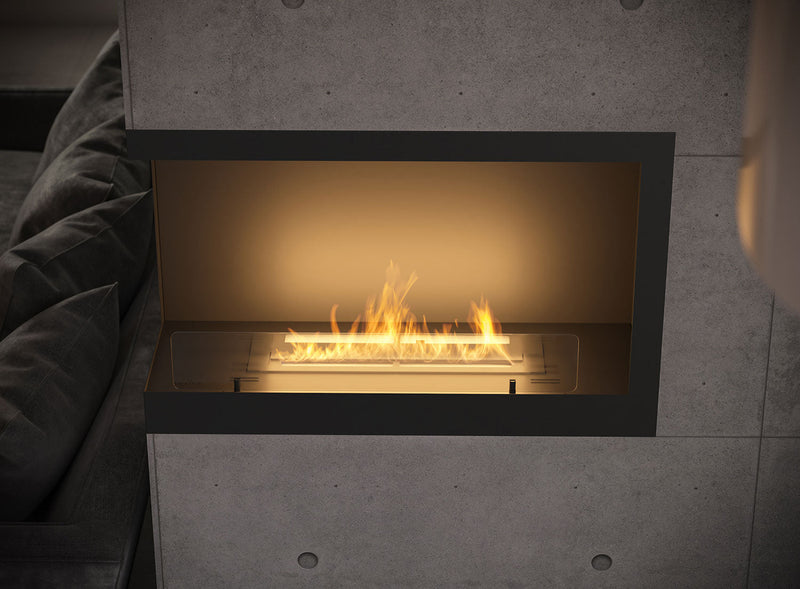 Camino a Bioetanolo da Incasso 84x54 cm Inside L800 V1 Angolo a Sinistra Nero con Vetro