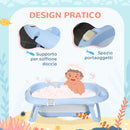 Vaschetta Bagnetto Pieghevole per Bambini 0-6 Anni 83x48x23,5 cm con Cuscino e 2 Ripiani Blu e Bianco