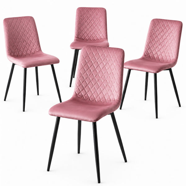 Set 4 Sedie Piedi Neri e Seduta Ergonomica con Rivestimento in Velluto Rosa sconto