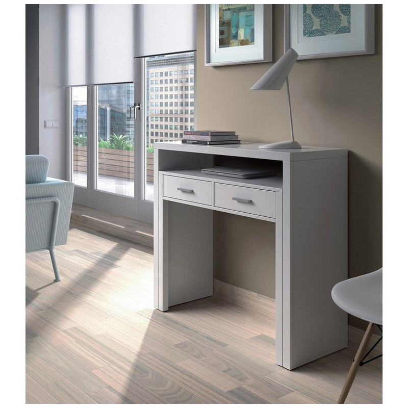 Scrivania Consolle Allungabile 2 Cassetti 98,5x36x87,5 cm in Legno Bianco