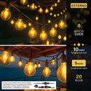 Catena Luminosa 20 Bulbi Bianco Caldo 10+5 m da Esterno IP44 in PCV e PET Nero      