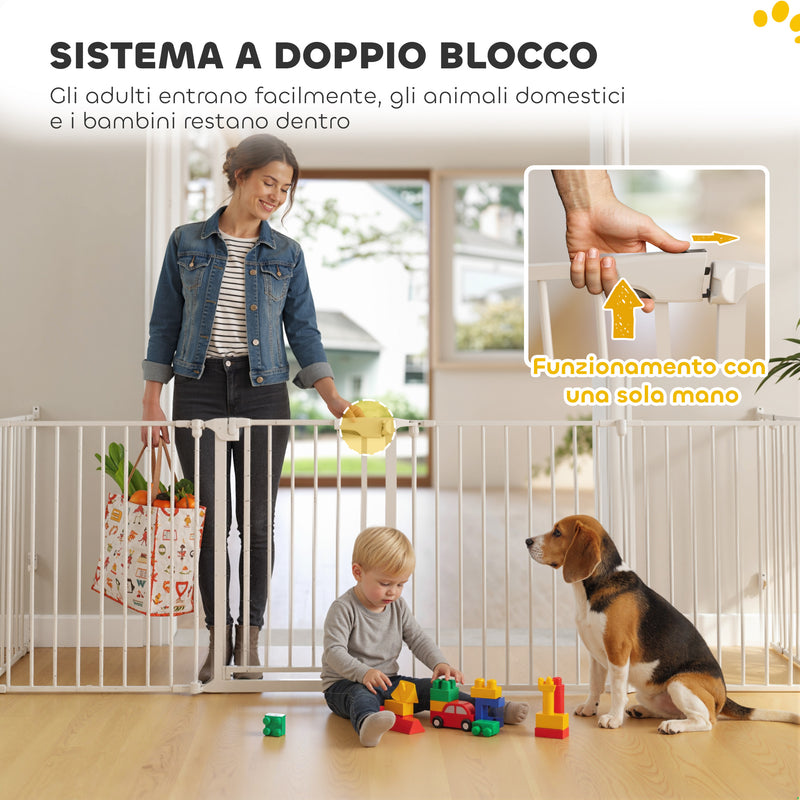 Recinto per Cani a 8 Pannelli Modulabili 61x3x75 cm con Chiusura Automatica in Acciaio e ABS Bianco      