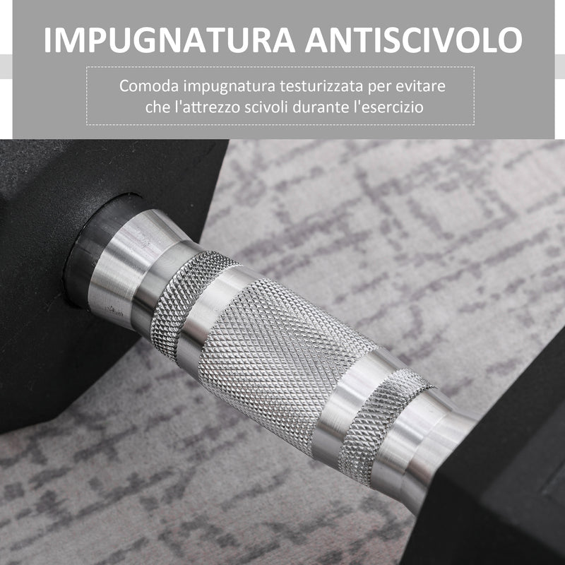 Manubrio Esagonale da 12,5 kg con Impugnatura Zigrinata Antiscivolo Nero   